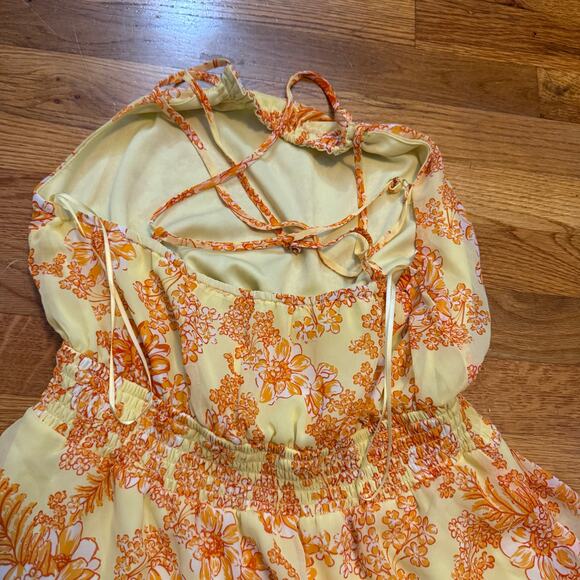 Collective Concepts Womens Small Yellow Orange Floral Cottage Ruffle Mini Dress - Picture 6 of 9